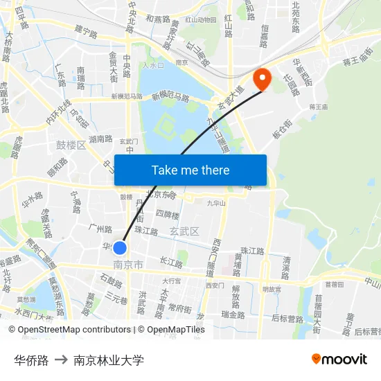 华侨路 to 南京林业大学 map