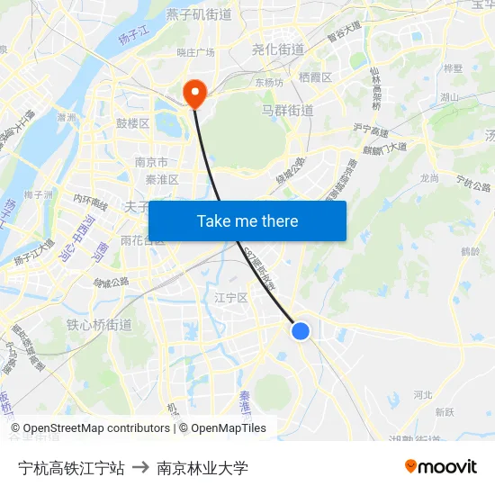 宁杭高铁江宁站 to 南京林业大学 map