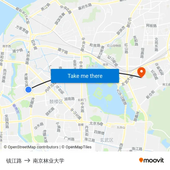 镇江路 to 南京林业大学 map