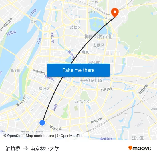 油坊桥 to 南京林业大学 map
