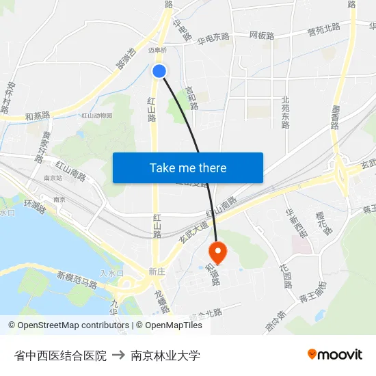 省中西医结合医院 to 南京林业大学 map