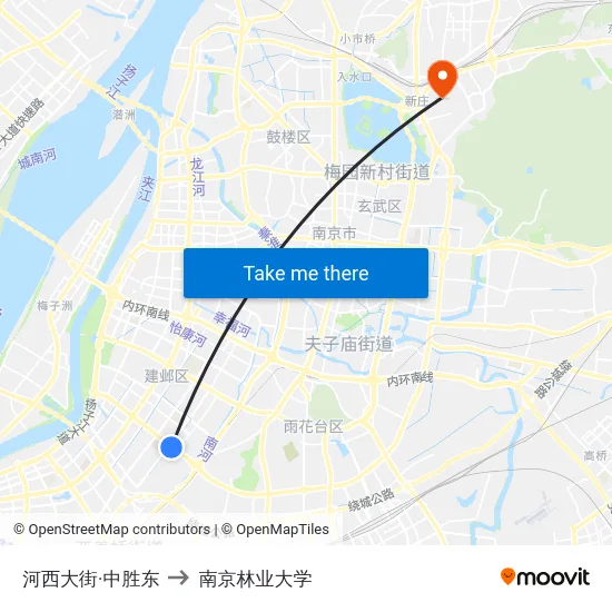 河西大街·中胜东 to 南京林业大学 map