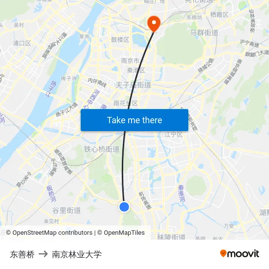 东善桥 to 南京林业大学 map