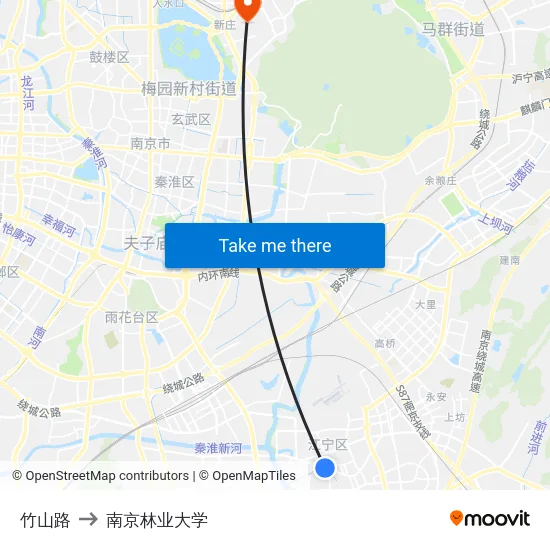 竹山路 to 南京林业大学 map