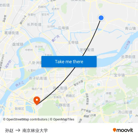 孙赵 to 南京林业大学 map