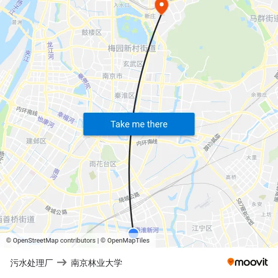污水处理厂 to 南京林业大学 map