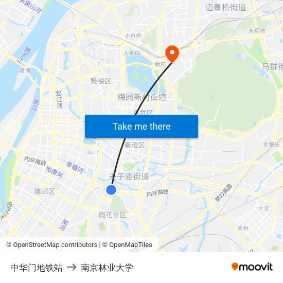 中华门地铁站 to 南京林业大学 map