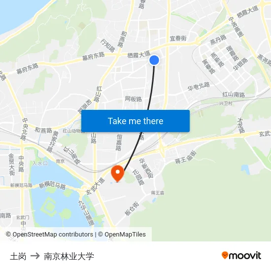 土岗 to 南京林业大学 map