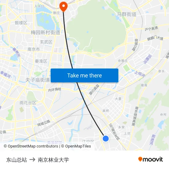 东山总站 to 南京林业大学 map