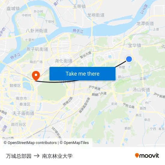 万城总部园 to 南京林业大学 map