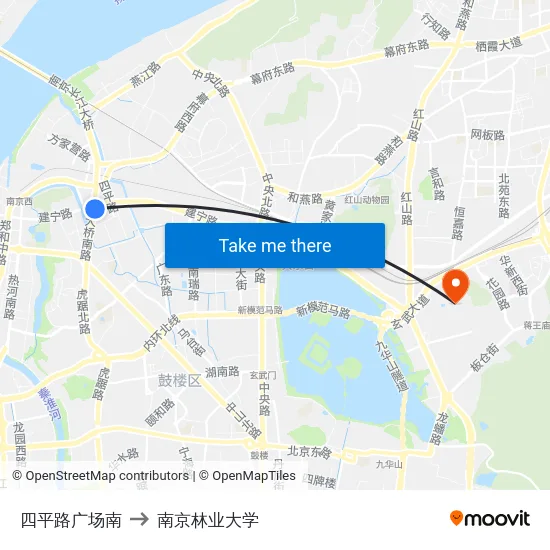 四平路广场南 to 南京林业大学 map