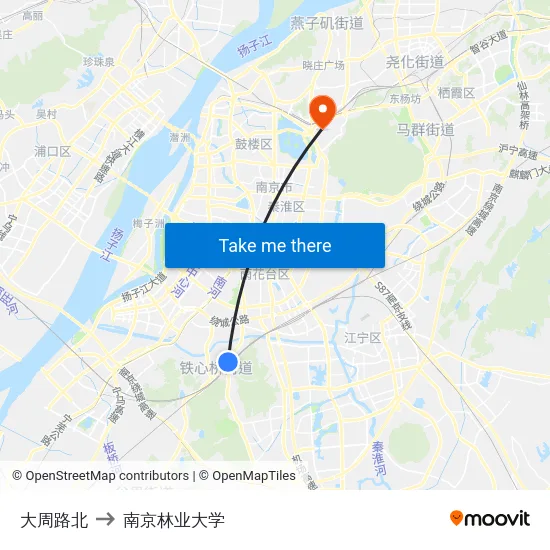 大周路北 to 南京林业大学 map