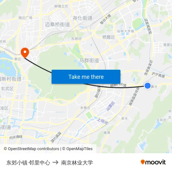 东郊小镇·邻里中心 to 南京林业大学 map