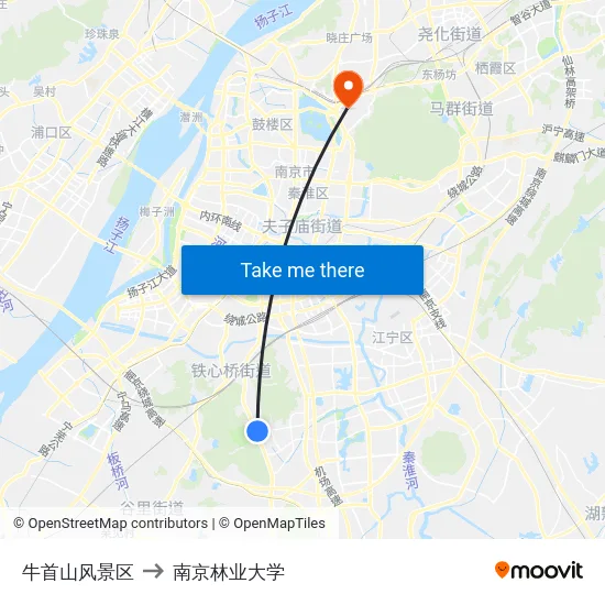 牛首山风景区 to 南京林业大学 map