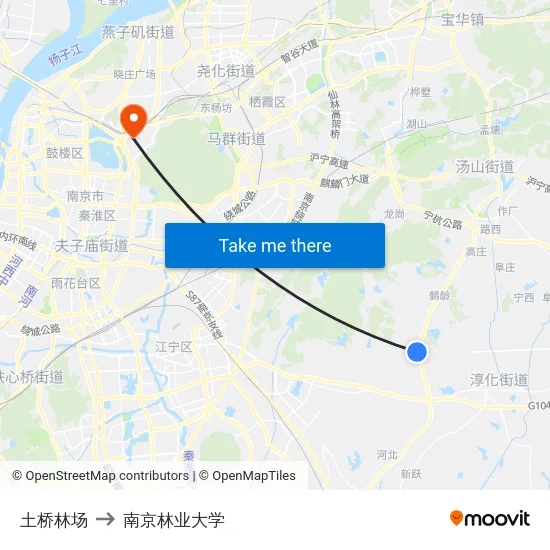 土桥林场 to 南京林业大学 map