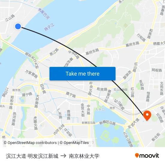 滨江大道·明发滨江新城 to 南京林业大学 map