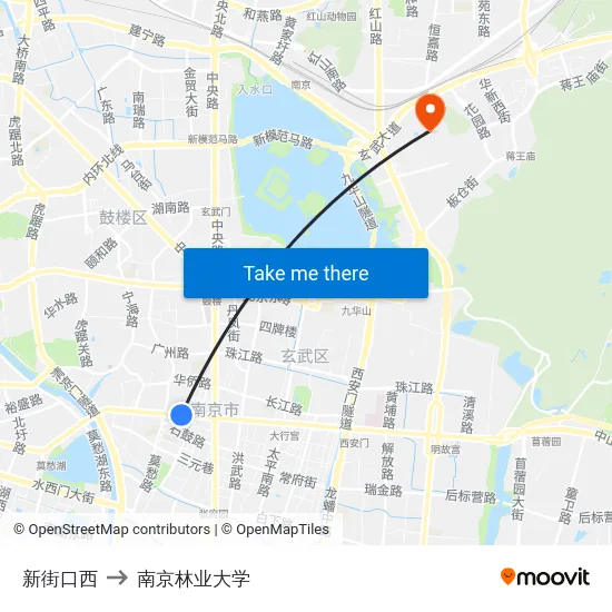 新街口西 to 南京林业大学 map