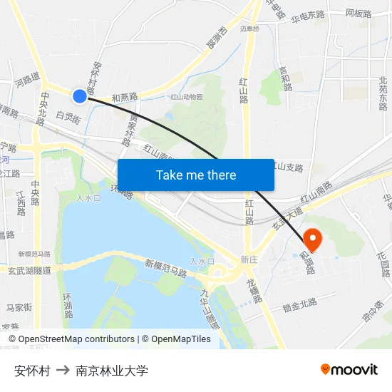 安怀村 to 南京林业大学 map