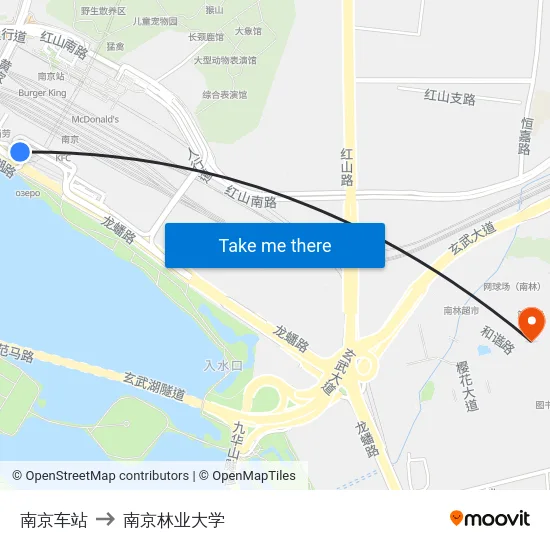 南京车站 to 南京林业大学 map
