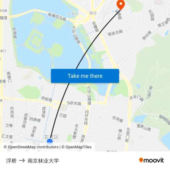 浮桥 to 南京林业大学 map