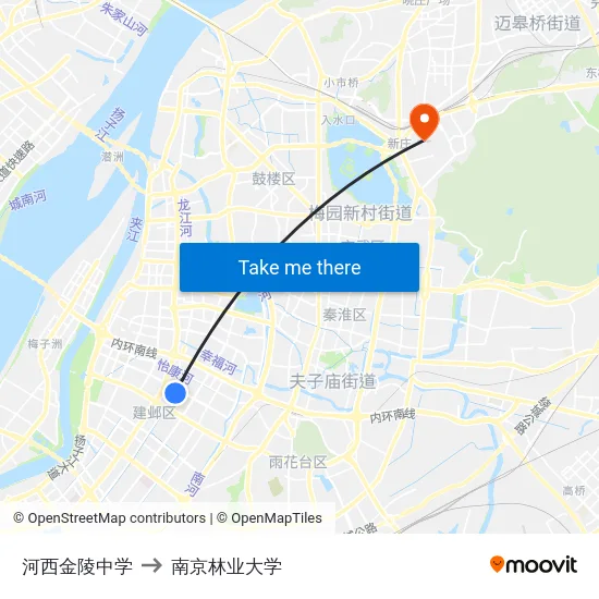 河西金陵中学 to 南京林业大学 map