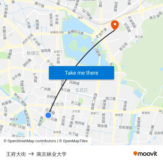 王府大街 to 南京林业大学 map