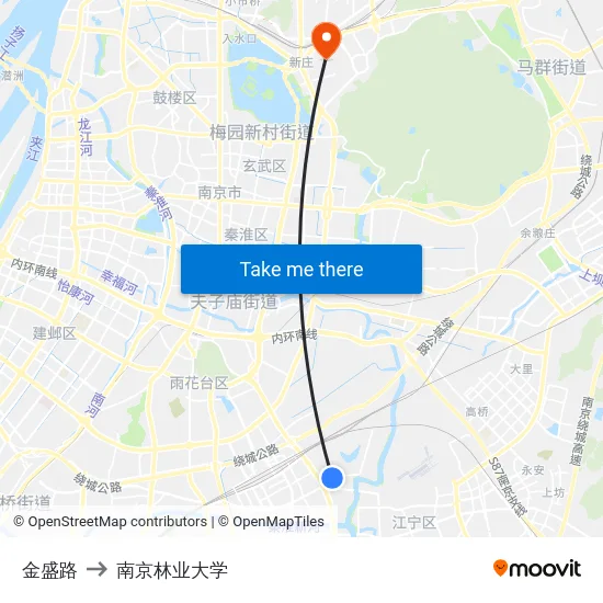 金盛路 to 南京林业大学 map
