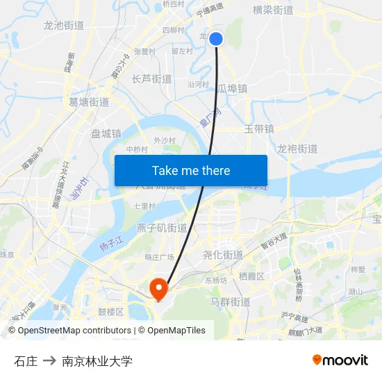 石庄 to 南京林业大学 map