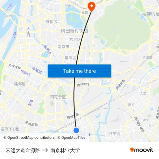 宏运大道金源路 to 南京林业大学 map