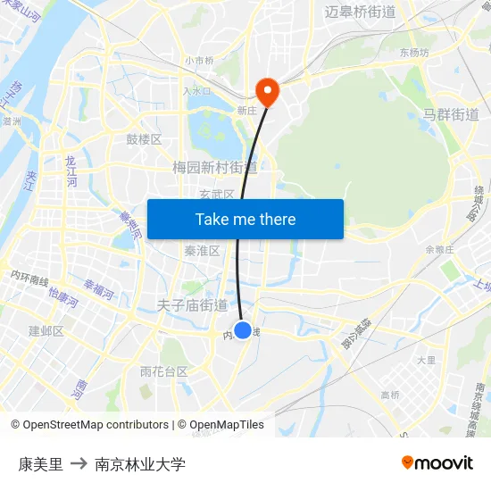 康美里 to 南京林业大学 map