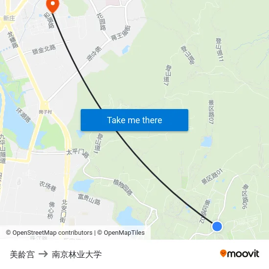 美龄宫 to 南京林业大学 map