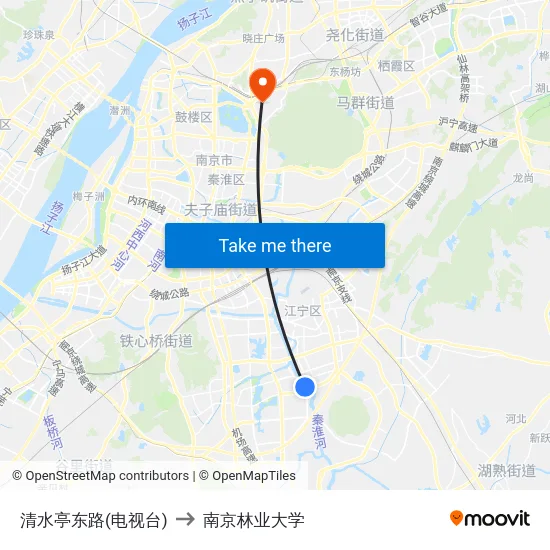 清水亭东路(电视台) to 南京林业大学 map