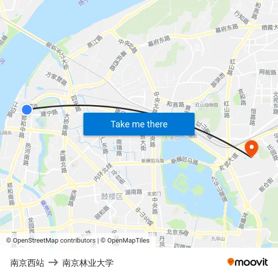 南京西站 to 南京林业大学 map
