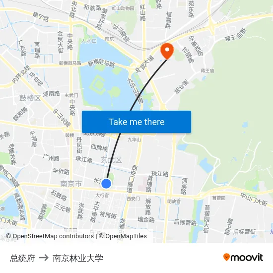 总统府 to 南京林业大学 map