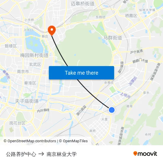 公路养护中心 to 南京林业大学 map