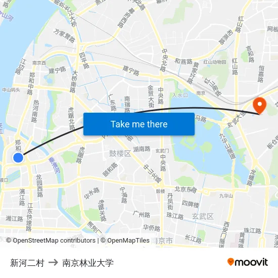 新河二村 to 南京林业大学 map