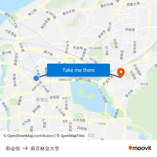 和会街 to 南京林业大学 map