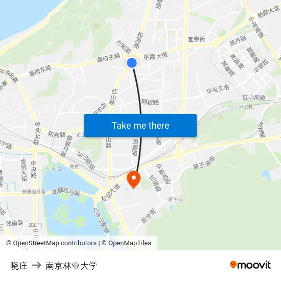 晓庄 to 南京林业大学 map