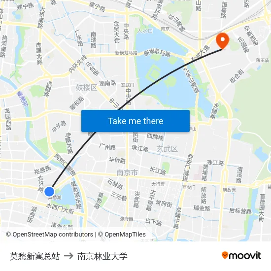 莫愁新寓总站 to 南京林业大学 map