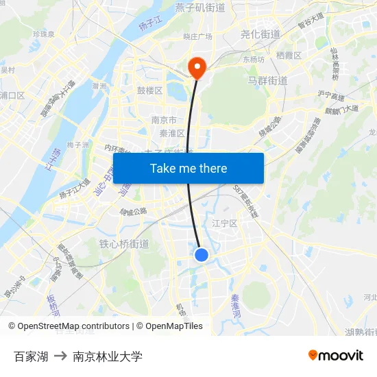 百家湖 to 南京林业大学 map