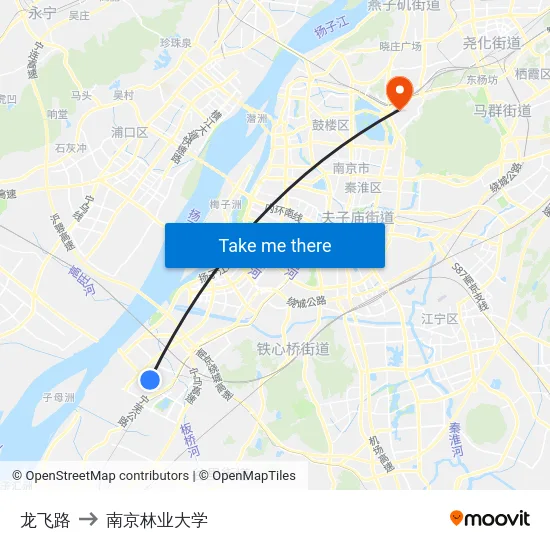 龙飞路 to 南京林业大学 map