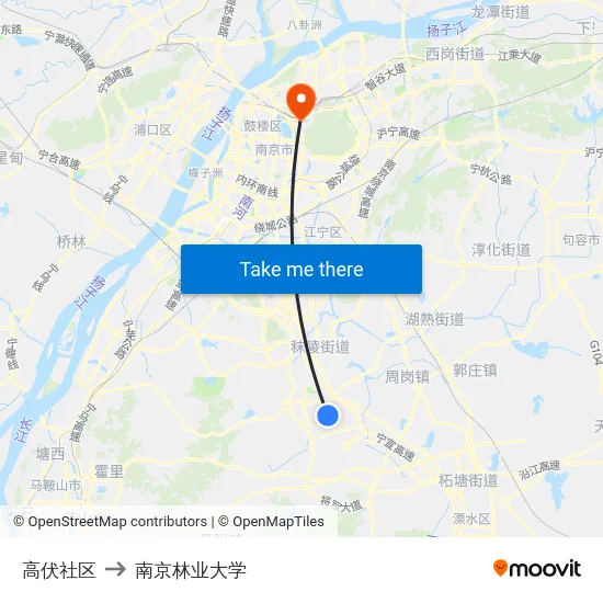 高伏社区 to 南京林业大学 map