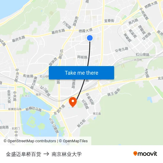金盛迈皋桥百货 to 南京林业大学 map