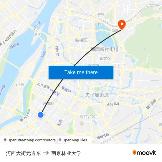 河西大街元通东 to 南京林业大学 map