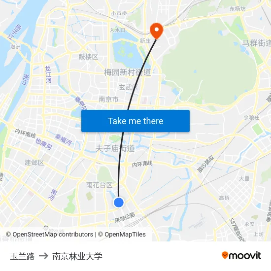 玉兰路 to 南京林业大学 map