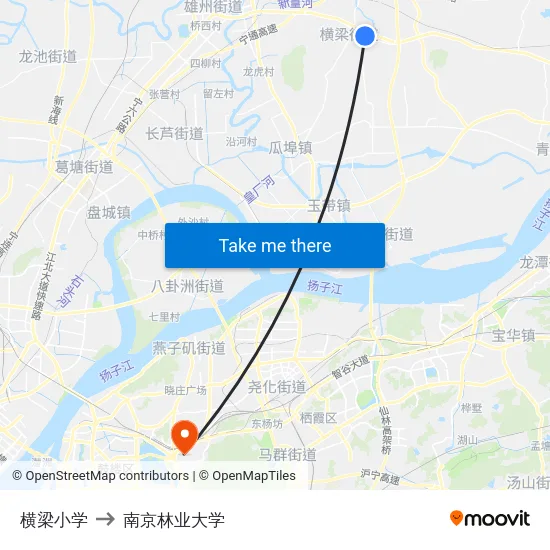 横梁小学 to 南京林业大学 map