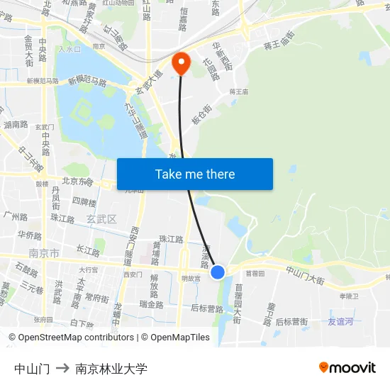 中山门 to 南京林业大学 map