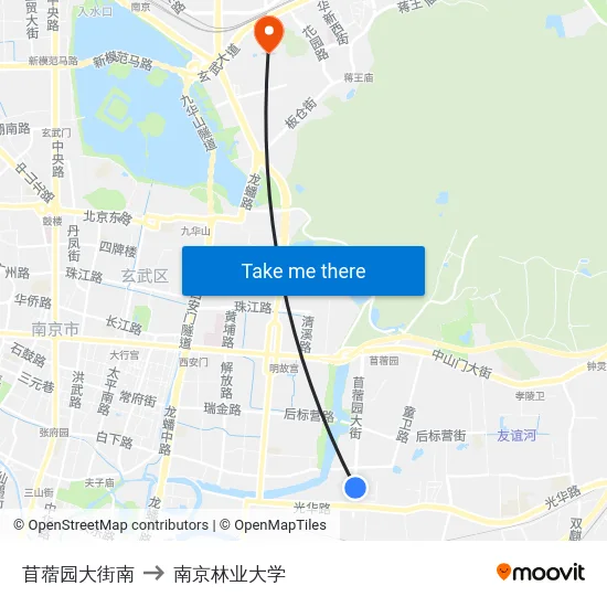 苜蓿园大街南 to 南京林业大学 map