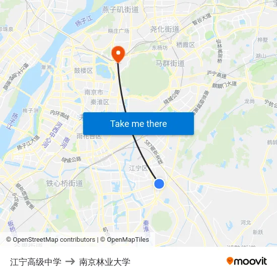 江宁高级中学 to 南京林业大学 map