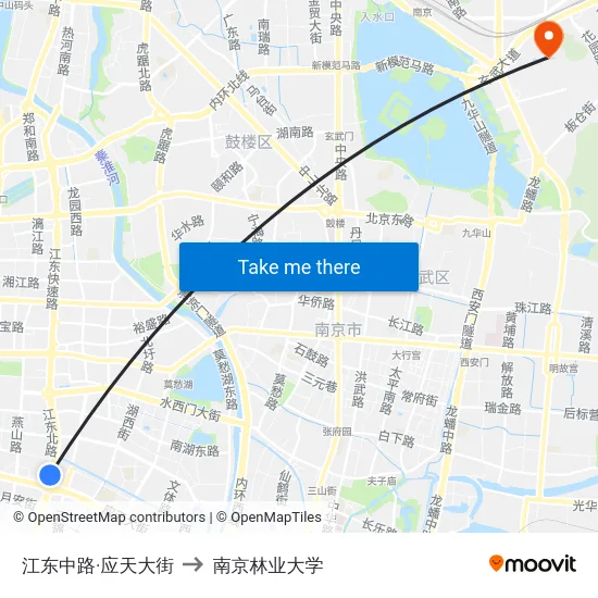 江东中路·应天大街 to 南京林业大学 map